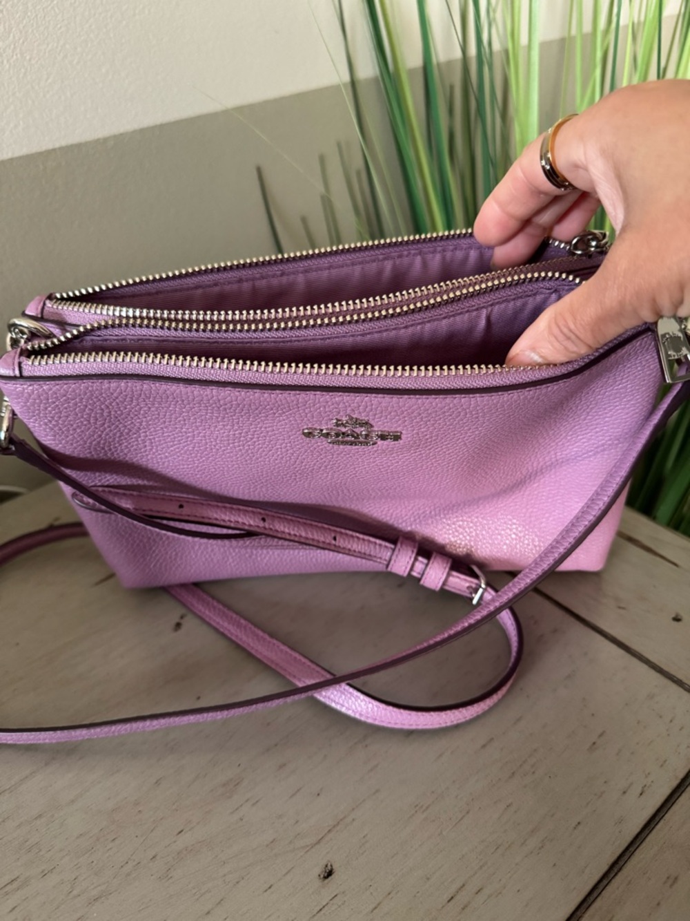 ‼️SOLD‼️Coach Mia Lavender Pebbled Leather Double-Zip Crossbody